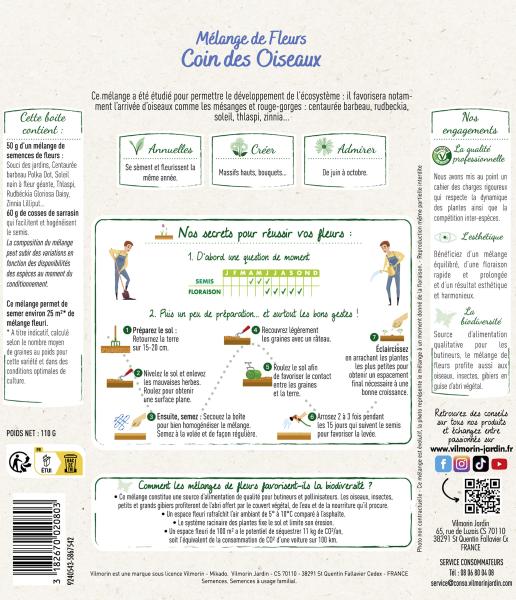 Pour nos animaux - Coin des Oiseaux - 25 M² - Mélange de fleurs - MEDIA_PACKAGING_VERSO